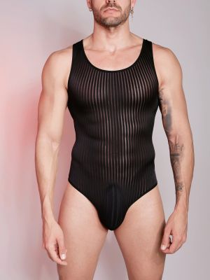 Men Sleeveless Stripes Hollow Out Wrestling Singlet Fitness Bodysuit