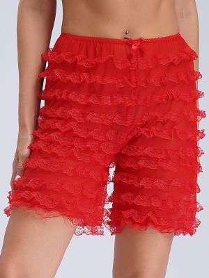 Women Ruffled Tiered Lace Sheer Mesh Bloomers Shorts Pumpkin Pants