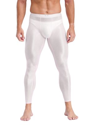 Men Glossy Ice Silky Ultra-Thin Bulge Pouch Stretchy Sports Leggings