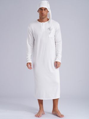 Men Long Sleeve Solid Color Long Robe with Hat Loungewear