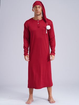 Men Long Sleeve Solid Color Long Robe with Hat Loungewear