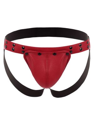 Men Metallic Leather Removable Bulge Pouch Jockstrap G-string