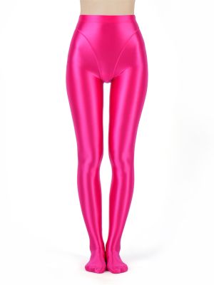 Women Glossy Metallic High Waist Stretchy Stockings Pantyhose Yoga Leggings