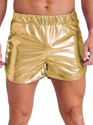 Mens Metallic Shiny Booty Shorts Slim Fit Hot Pants for Bodybuilding Nightclub
