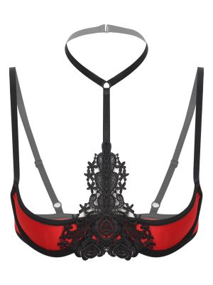 Women Sexy Lace Halter Neck Underwire 1/4 Cup Bra Balconette Lingerie Top