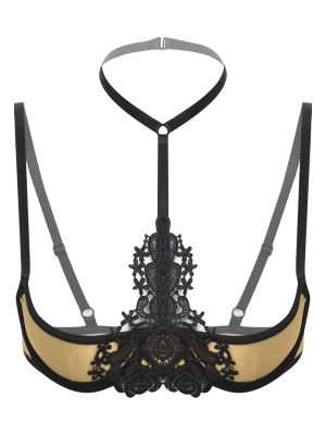 Women Sexy Lace Halter Neck Underwire 1/4 Cup Bra Balconette Lingerie Top