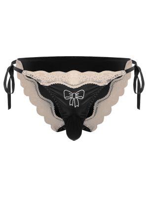 Men Breathable Lace Satin Silky Lace Up Panties