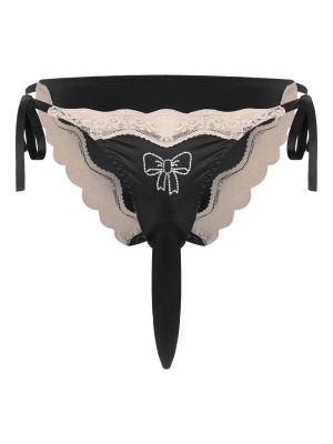 Men Breathable Lace Satin Silky Lace Up Panties