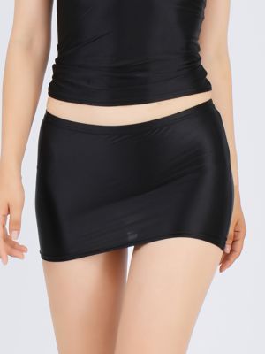 Women Glossy Low Rise Solid Color Bodycon Mini Skirt