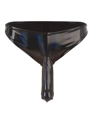 Men Black Soft Patent Leather Bulge Pouch Briefs Lingerie Underwear