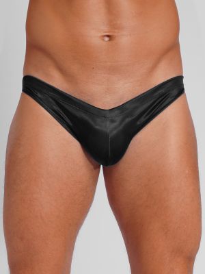 Men Sexy Low Rise PU Leather Bulge Pouch Briefs