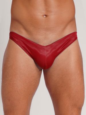 Men Sexy Low Rise PU Leather Bulge Pouch Briefs