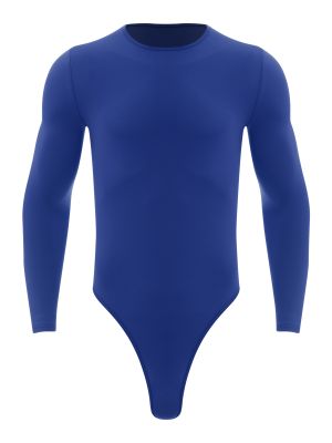 Men Long Sleeve Solid Color High Cut Gymnastic Leotard