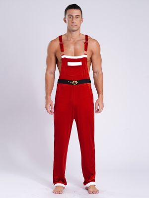 Men Christmas Flannel Sleeveless Santa Claus Overall Jumpsuit