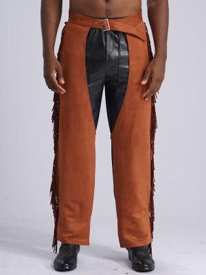 Men Suede Fringe Cowboy Open Crotch Pants for Halloween Party