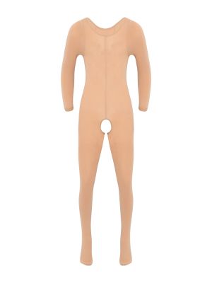 Men Long Sleeve Thick Thermal Open Crotch Footed Jumpsuit Lingerie Underwear