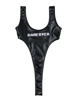Women Sleeveless Letters Printed High-cut Bodysuit One Piece Swimsuit