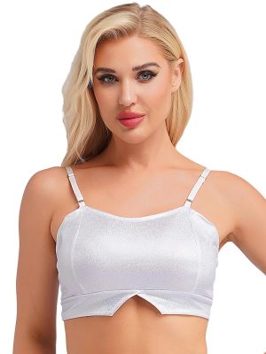 Women Holographic Metallic Straps Cami Top Vest for Club Party