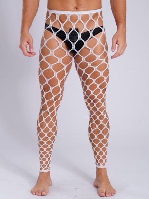 Men Sissy Sparkly Rhinestones High Waist Fishnet Tights