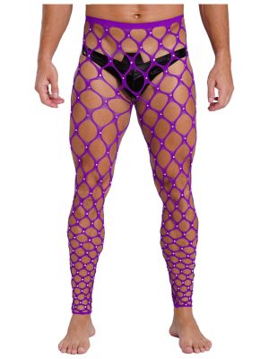 Men Sissy Sparkly Rhinestones High Waist Fishnet Tights