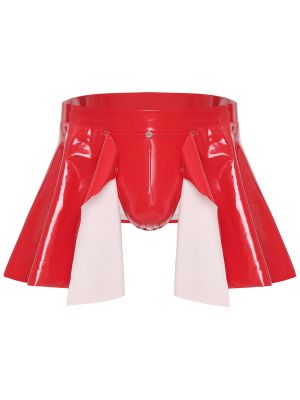 Men Sissy PVC Latex Leather Buttons Removable Flare A-line Skirt