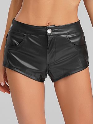 Women PU Leather Mini Pants Low Waist Hollow Out Back Shorts for Club Wear