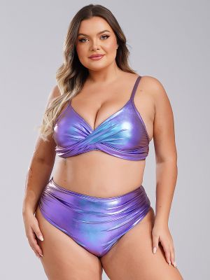 Women 2pcs Plus Size Tankini Swimsuit Padded Bra and Tummy Control Briefs Set