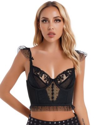 Women Ruffle Lace Bra Straps Sheer Embroidery Lace Ruffle Underwear Shapewear