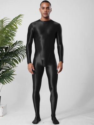 Men Glossy Sissy Bodystockings See Through Jumpsuit Catsuit for Nightclub