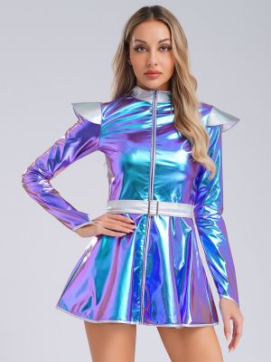 Women Metallic Alien A-line Dress for Halloween, Sci-Fi & Retro Parties