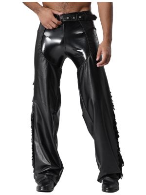 Men Faux Leather Fringed Chap Pants Motorcycle Trousers for Halloween, Club