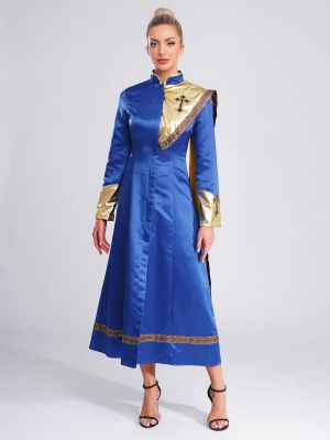 Women Metallic Gothic High Priestess Robe Clergy Coat for Halloween & Dark Drama
