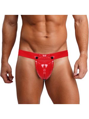 Men 2-in-1 O-Ring Jockstrap Underwear Detachable Crotch PU T-Back Briefs