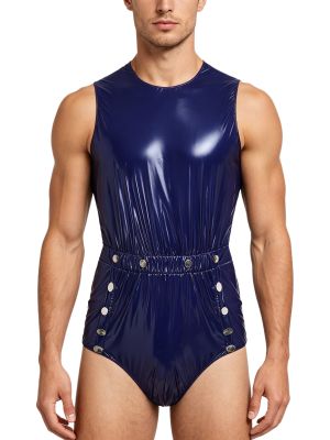 Mens Waterproof Bodysuit Openable Crotc Sleeveless Back Zipper Swimsuit