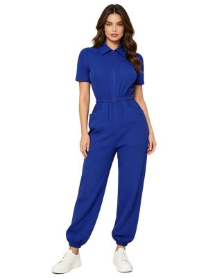 Women's Scrubs Jumpsuit Short Sleeve Front Zipper Nurse Doctor Work Uniform