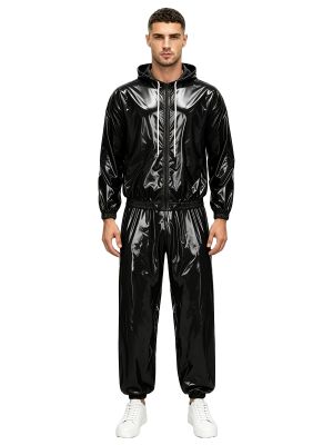 Men 2Pcs Waterproof Set Hooded Windbreaker Jacket & Jogger Pants for Sport &Club