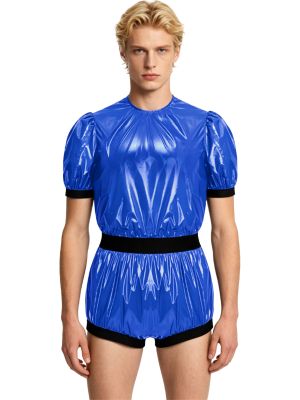 Men Glossy Waterproof Romper Zipback One Piece Bodysuit for Rave Party