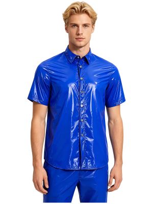 Mens Wet Look Waterproof Short Sleeve Shirt for Clubwear Beachwear & Outdoor