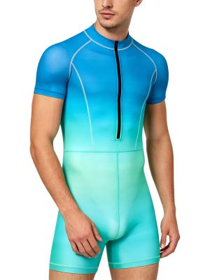 Men Gradient Surfing Diving Rash Guard Zipper One Piece UV Protection Swimsuit