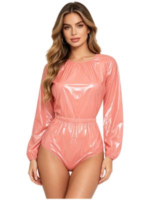 Women Waterproof Diaper Bodysuit Long Sleeve Snap Crotch Incontinence Romper