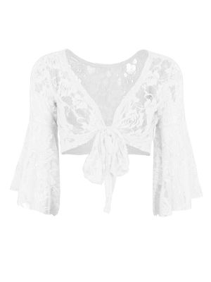 Womens Floral Lace Crotchet Flared Sleeves Slip-on Lace Shrug