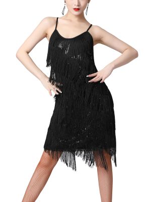 iEFiEL Women's Flapper Dress 1920s Sequin Tassel Latin Party Cocktail Dress Ballroom Dance Costume