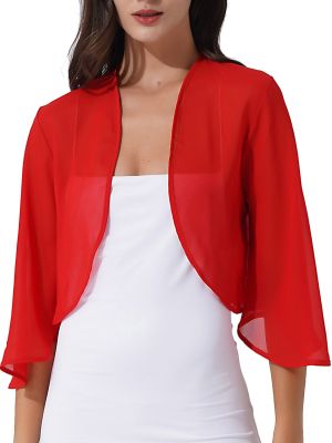 iEFiEL Women Shrug Soft Chiffon Open Front Sheer 3/4 Sleeve Cardigans for Evening Dress