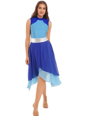 iEFiEL Liturgical Praise Dance Worship Sleeveless for Women Color Block Tunic Irregular Hem Lyrical Dance Dress