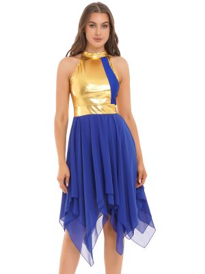 iEFiEL Liturgical Praise Dance Worship Sleeveless for Women Color Block Tunic Irregular Hem Lyrical Dance Dress