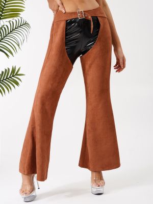 Women's Vintage Cowgirl Chap Pants Fringe Suede Wide Leg Motor Riding Trousers
