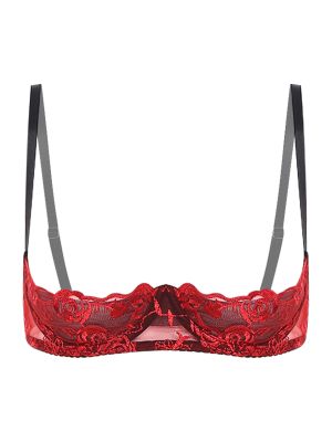 Women's Sheer Floral Lace Balconette Bra 1/4 Cup Lingerie Top for Wedding Night