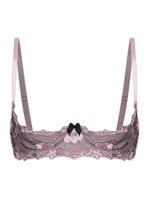 Women's Sheer Floral Lace Balconette Bra 1/4 Cup Lingerie Top for Wedding Night