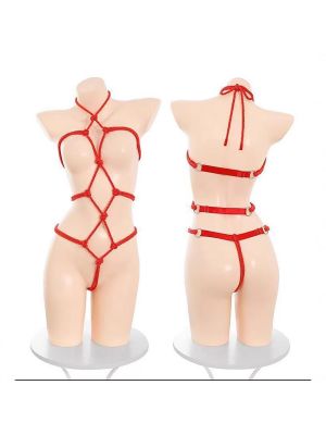 iEFiEL Rope Knot Bodysuit Halter Hollow-out T-back Adjustable Back Straps One Piece Jumpsuit Nightwear for Rave Club Dating