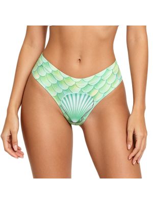 Women Mermaid Fishscale Low Rise Bikini Briefs Cheeky T-Back Swim Panty for Pool